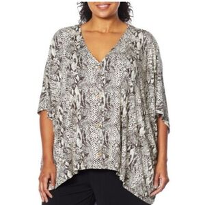 Colleen Lopez Oversized Drape Poncho Blouse Button Up Animal Print Women's NWOT